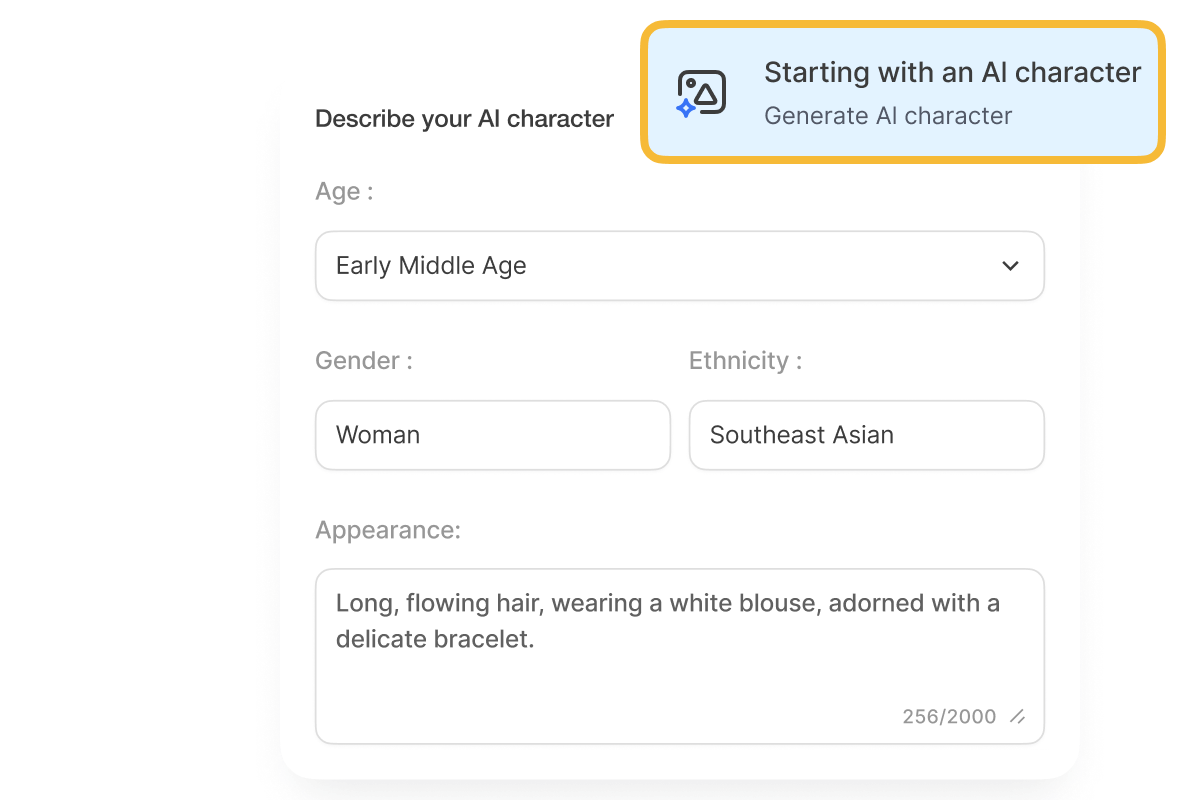 Create custom Avatar with Visla using an AI prompt, including hair, vibe, and age